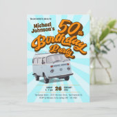 レトロ第50誕生日クラシック自動車おもしろいパーティー 招待状 (スタンド正面)