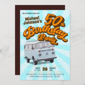 レトロ第50誕生日クラシック自動車おもしろいパーティー 招待状 (正面/裏面)