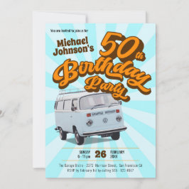 レトロ第50誕生日クラシック自動車おもしろいパーティー 招待状