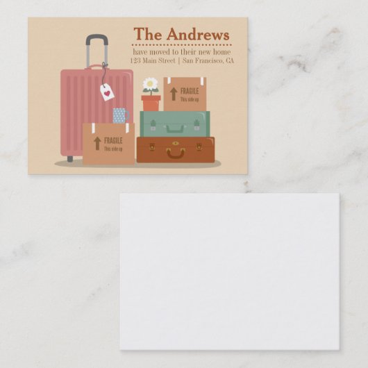 レトロ箱およびスーツケースの新しい家の発表 名刺 (正面/裏面)