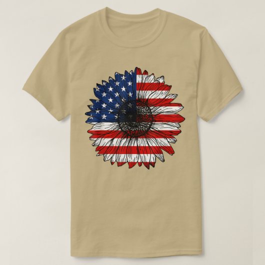 レトロ米国国旗ひまわり愛おもしろい者愛国第4位 Tシャツ (デザイン正面)