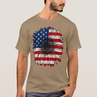 レトロ米国国旗ひまわり愛おもしろい者愛国第4位 Tシャツ