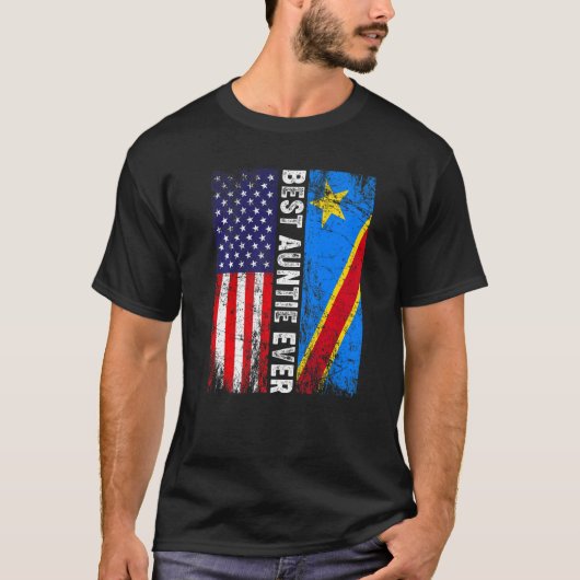 レトロ米国国旗コンゴ最高の国旗Auntie Ever Fa Tシャツ (正面)