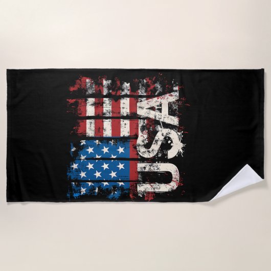 レトロ米国国旗USA 7月4日 ビーチタオル (正面)