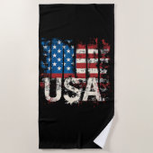レトロ米国国旗USA 7月4日 ビーチタオル (正面)