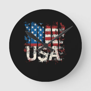レトロ米国国旗USA 7月4日 ラウンド壁時計
