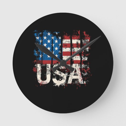 レトロ米国国旗USA 7月4日 ラウンド壁時計 (正面)