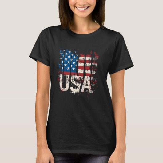 レトロ米国国旗USA 7月4日 Tシャツ (正面)
