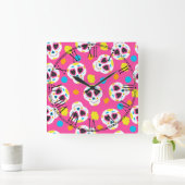 レトロ糖スカル スクエア壁時計 (ホーム)