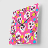 レトロ糖スカル スクエア壁時計 (傾斜)