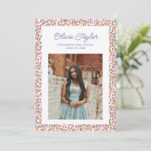 レトロ紙吹雪ドット縁どおもしろい写真卒業 案内状 (スタンド正面)