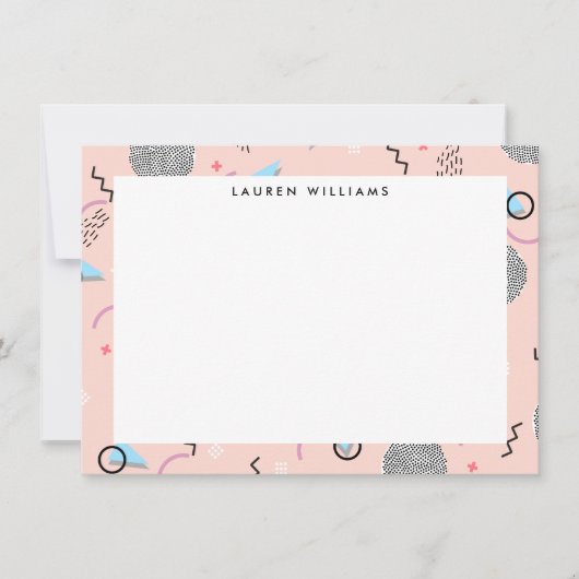 レトロ紙吹雪メンフィスパターンピンクフラットノテカード ノートカード (正面)