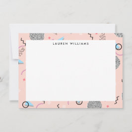 レトロ紙吹雪メンフィスパターンピンクフラットノテカード ノートカード