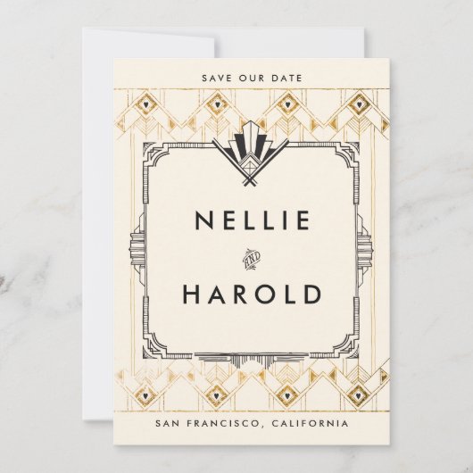 レトロ素晴らしギャツビーアールデコ写真Save the Dates セーブザデート (正面)