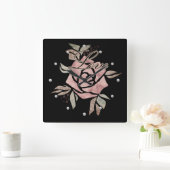 レトロ素朴なグランジベージュの質感の花バラfl スクエア壁時計 (ホーム)