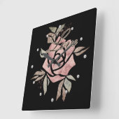 レトロ素朴なグランジベージュの質感の花バラfl スクエア壁時計 (傾斜)