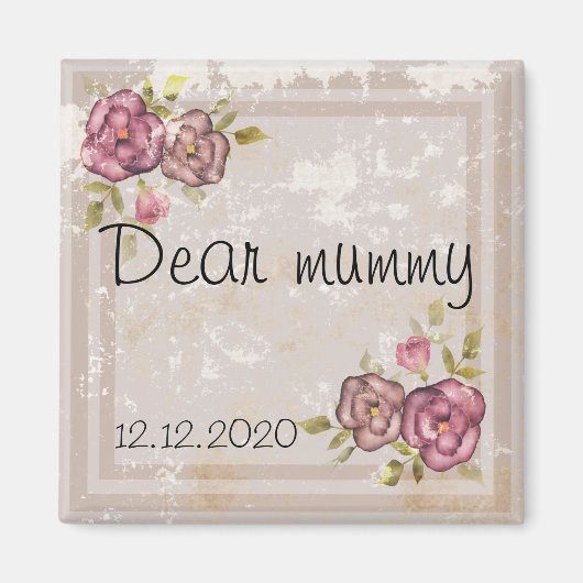 レトロ素朴なグランジベージュの質感の花バラfl マグネット (正面)