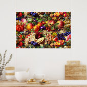 レトロ素朴の新夏の熱帯果物野菜 ポスター (キッチン)