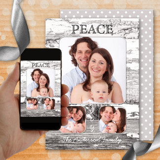 レトロ素朴ウッドクリスマスフォトカード シーズンカード