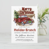 レトロ素朴クリスマスレッドトラックホリデーブランチ 招待状 (スタンド正面)