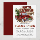レトロ素朴クリスマスレッドトラックホリデーブランチ 招待状 (正面/裏面)