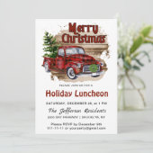 レトロ素朴クリスマスレッドトラックホリデーランチョン 招待状 (スタンド正面)