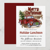 レトロ素朴クリスマスレッドトラックホリデーランチョン 招待状 (正面/裏面)
