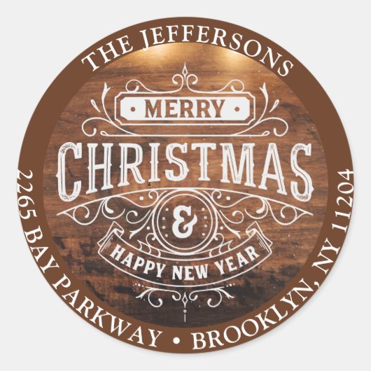 レトロ素朴クリスマス差出人住所ラベル ラウンドシール (正面)