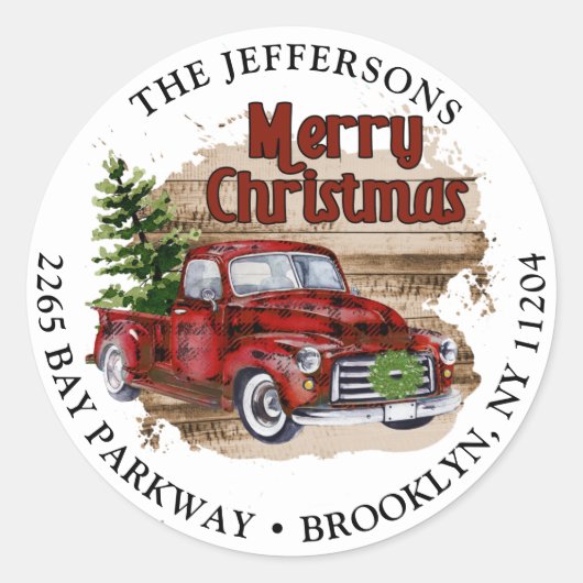 レトロ素朴クリスマス差出人住所ラベル ラウンドシール (正面)