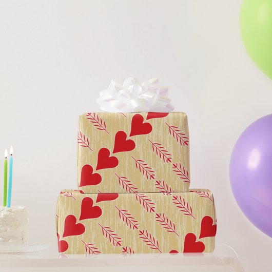 レトロ素朴ハートパターンバレンタイン ラッピングペーパー (パーティーギフト)