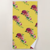 レトロ素朴バラ水彩ビーチタオル ビーチタオル (正面)