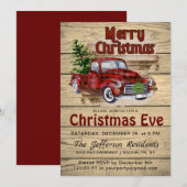 レトロ素朴ファームレッドトラッククリスマスイブパーティー 招待状 (正面/裏面)