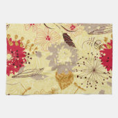 レトロ素朴フローラルパターンベージュと赤 キッチンタオル (横)