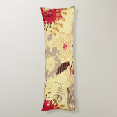 レトロ素朴フローラルパターンベージュと赤 ボディピロー (裏面 (縦))
