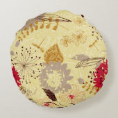 レトロ素朴フローラルパターンベージュと赤 ラウンドクッション (裏面)
