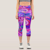 レトロ紫とオレンジの抽象芸術Groovy Swirl カプリレギンス (正面)