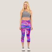 レトロ紫とオレンジの抽象芸術Groovy Swirl カプリレギンス (正面)