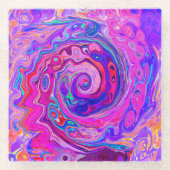 レトロ紫とオレンジの抽象芸術Groovy Swirl ガラスコースター (正面)