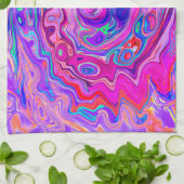 レトロ紫とオレンジの抽象芸術Groovy Swirl キッチンタオル (折り畳み)
