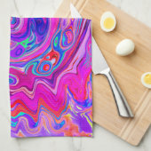 レトロ紫とオレンジの抽象芸術Groovy Swirl キッチンタオル (四つ折り)