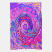 レトロ紫とオレンジの抽象芸術Groovy Swirl キッチンタオル (縦)