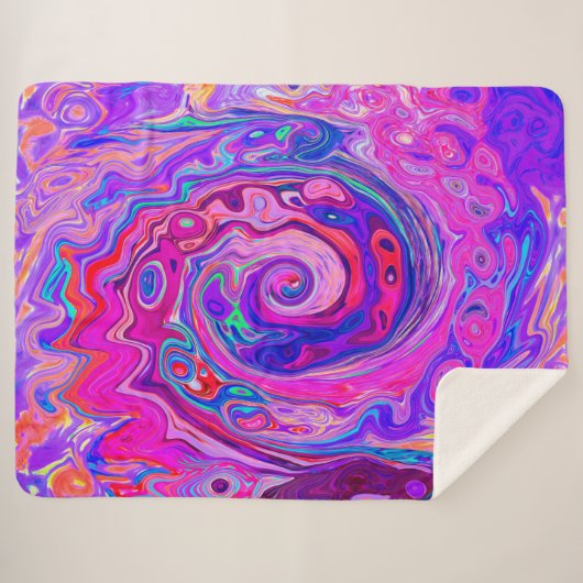 レトロ紫とオレンジの抽象芸術Groovy Swirl シェルパブランケット (正面(横))