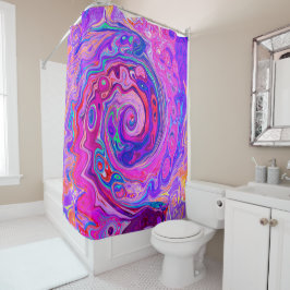 レトロ紫とオレンジの抽象芸術Groovy Swirl シャワーカーテン