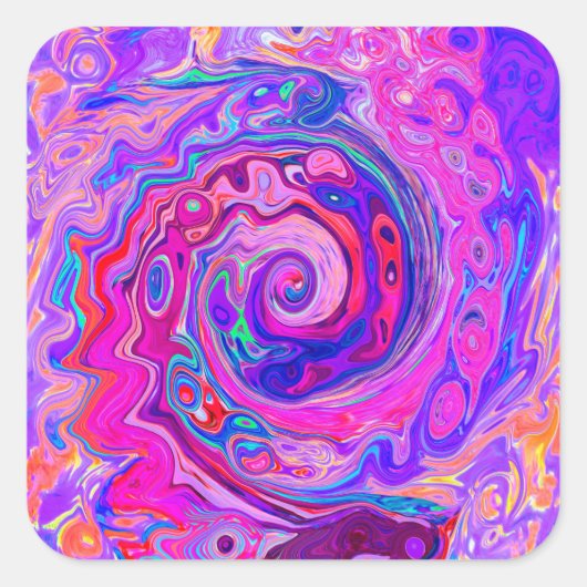 レトロ紫とオレンジの抽象芸術Groovy Swirl スクエアシール (正面)