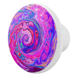 レトロ紫とオレンジの抽象芸術Groovy Swirl セラミックノブ