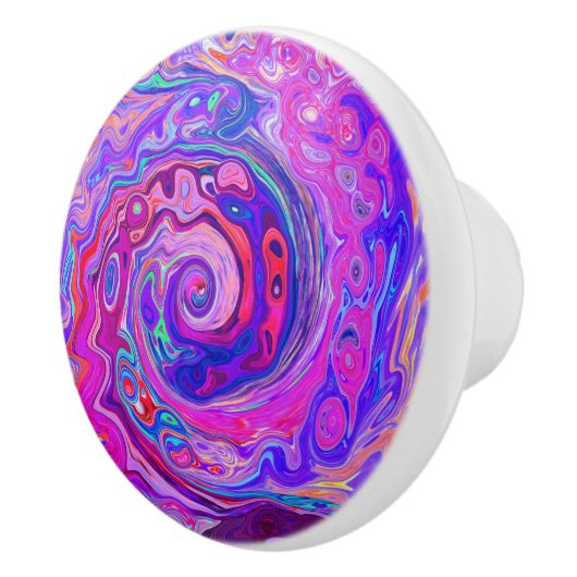 レトロ紫とオレンジの抽象芸術Groovy Swirl セラミックノブ (右)