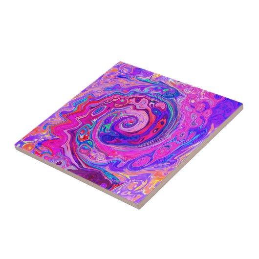 レトロ紫とオレンジの抽象芸術Groovy Swirl タイル (側面)