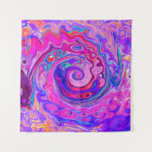 レトロ紫とオレンジの抽象芸術Groovy Swirl タペストリー (正面(横))