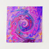 レトロ紫とオレンジの抽象芸術Groovy Swirl タペストリー (正面)