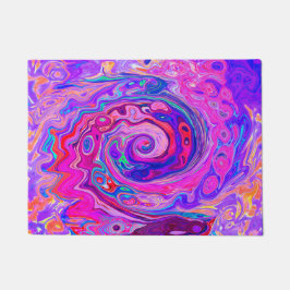 レトロ紫とオレンジの抽象芸術Groovy Swirl ドアマット